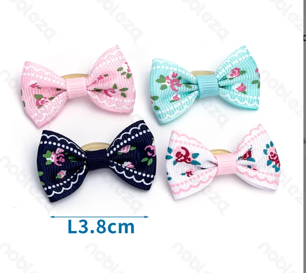 Bowknot hair tie with printed roses(L3.8*W2.5cm) leave comment for color wish