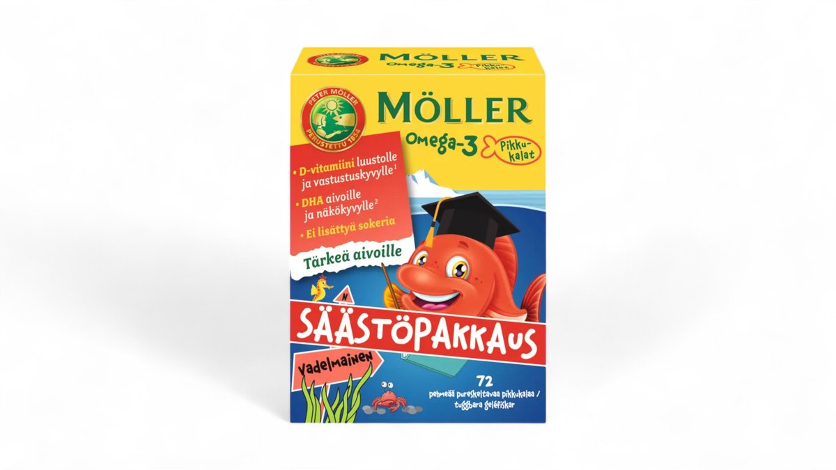Möller Omega-3 Pikkukalat vadelmainen 72 kpl