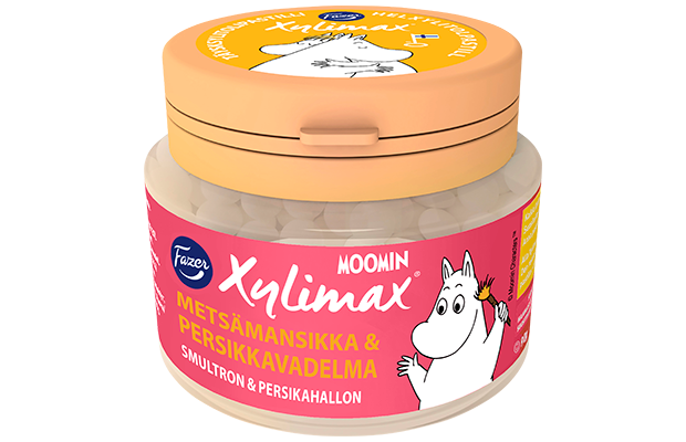 Fazer Xylimax Moomin wild strawberry-peach-raspberry full xylitol pastille 90g