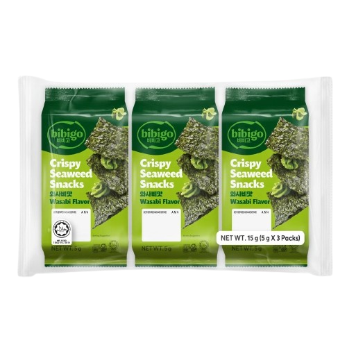 Bibigo Crispy Sea Weed Snacks Wasabi 3 x 5 g