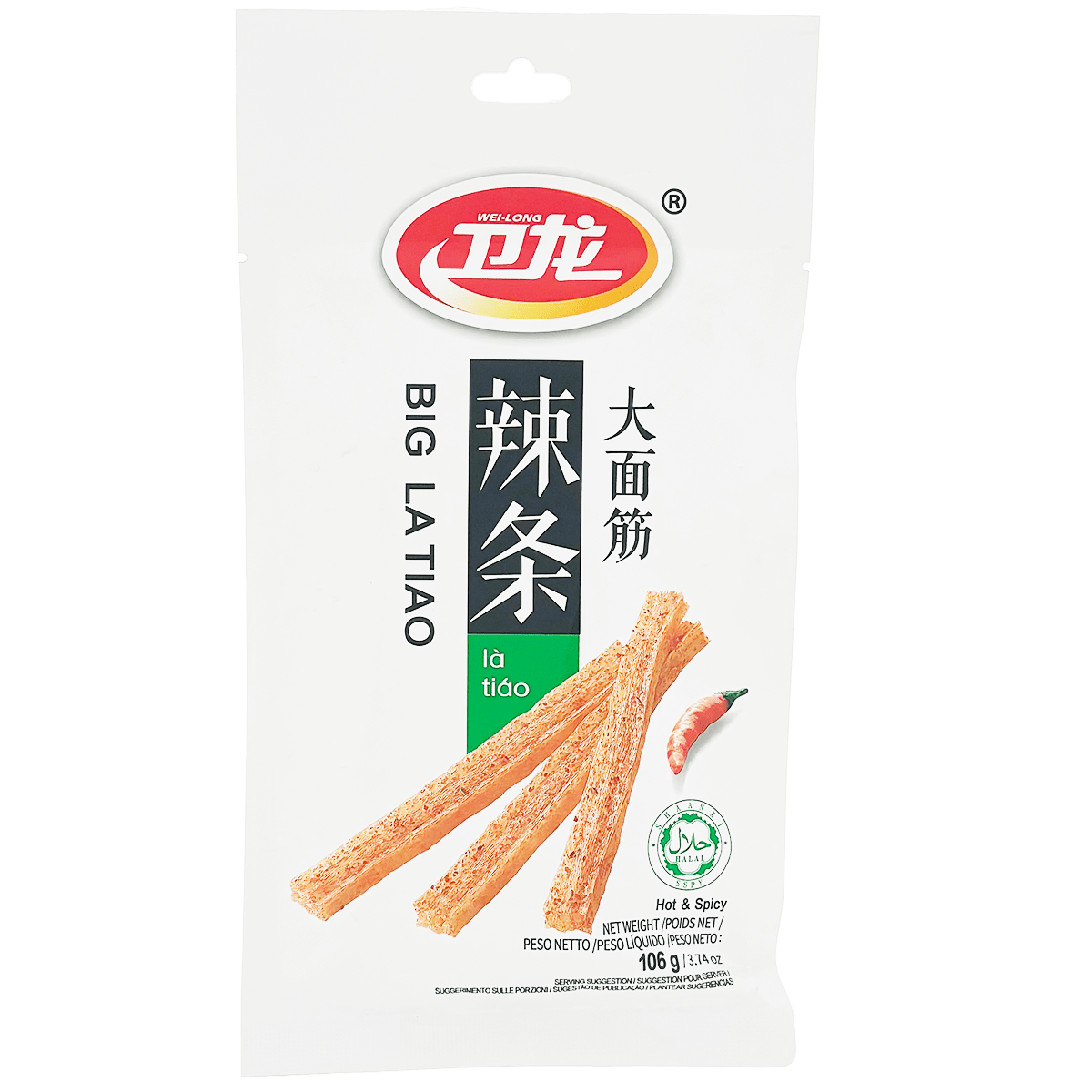 Wei Long/Latiao Hot & Spicy Big 106g/卫龙大辣条 106g/Latiao Tulinen ja Mausteinen Iso 106g