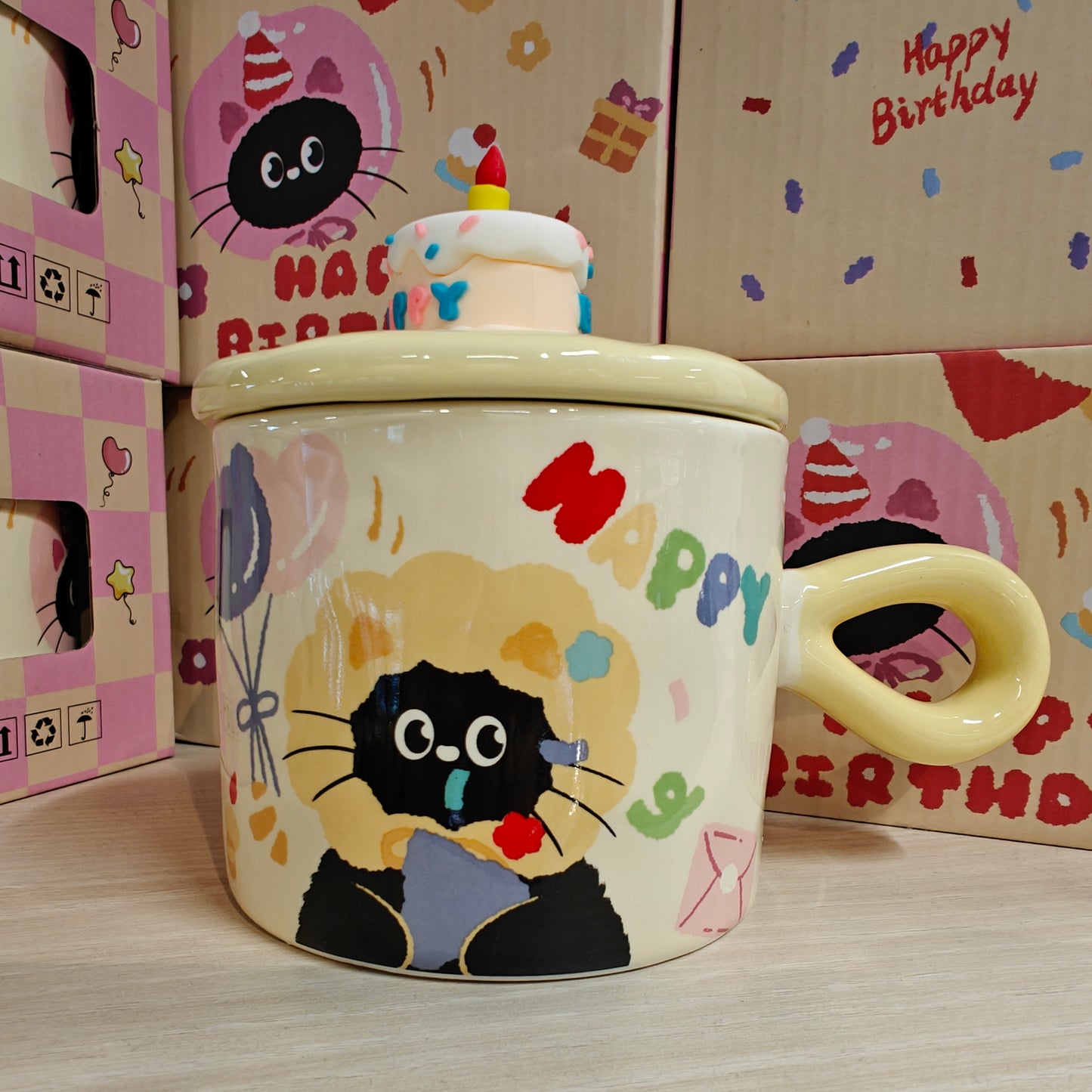 DJY Birthday Cat Mug Yellow 380ml