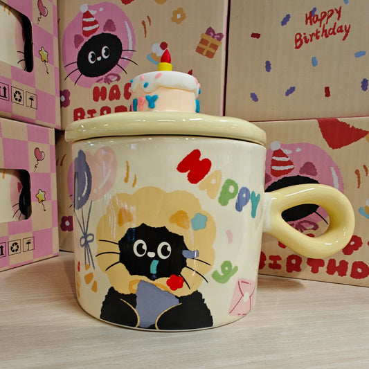 DJY Birthday Cat Mug Yellow 380ml