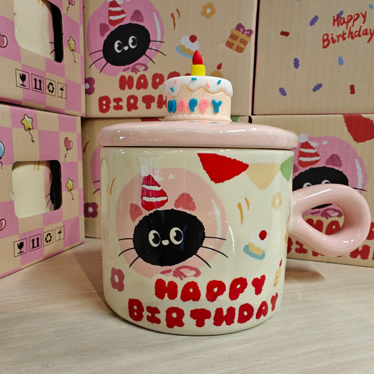 DJY Birthday Cat Mug Pink 380ml