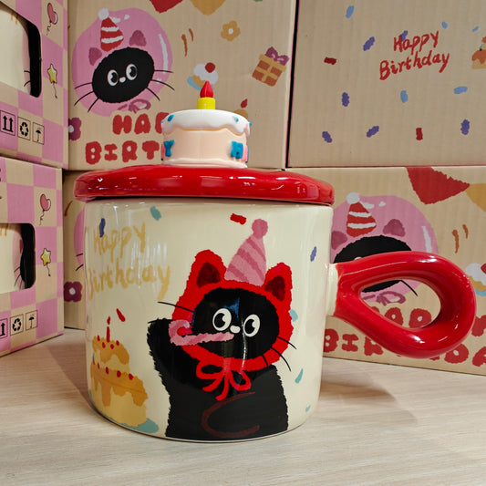 DJY Birthday Cat Mug Red 380ml