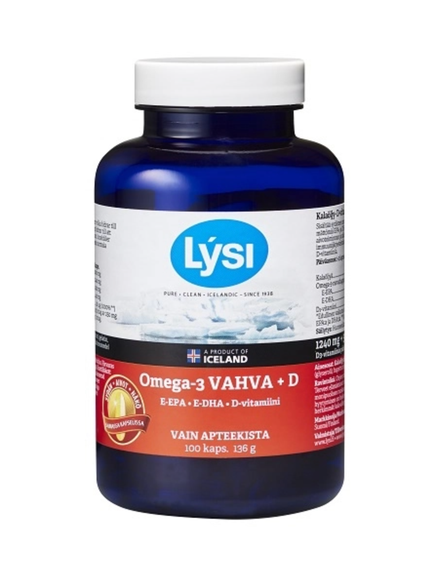 Lysi Omega-3 Vahva+D kalaöljykapseli 100 kaps