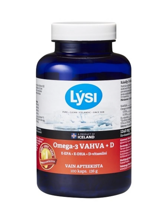 Lysi Omega-3 Vahva+D kalaöljykapseli 100 kaps