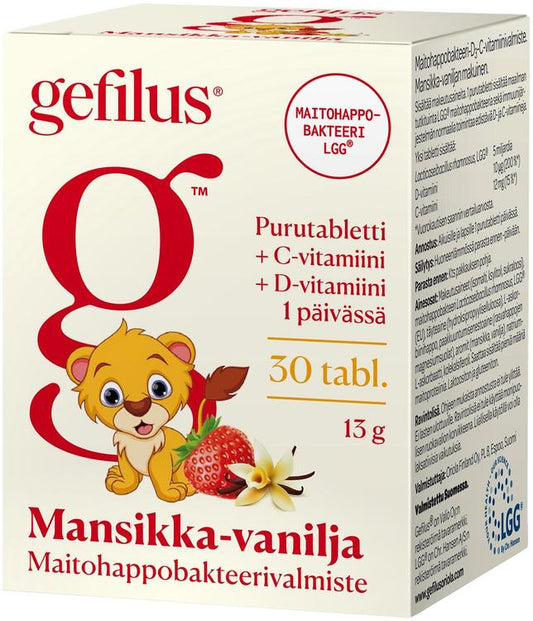 Gefilus C + D Mansikka-Vanilja Puru 30 tabl