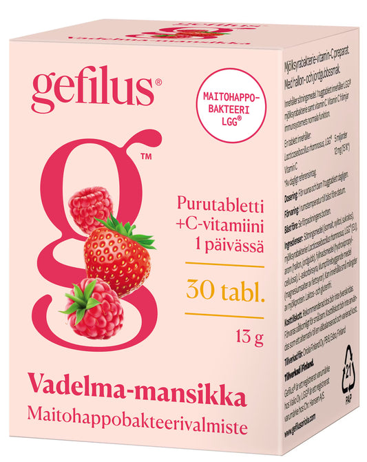 Gefilus Vadelma-Mansikka +C puru 30 tabl