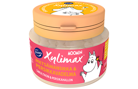 Fazer Xylimax Moomin wild strawberry-peach-raspberry full xylitol pastille 90g