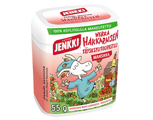 Jenkki Herra Hakkarainen Strawberry full xylitol pastille 55g