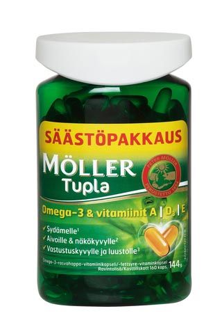 Möller Tupla säästöpakkaus omega-3-rasvahappo-vitamiinikapseli ravintolisä 144g/160kaps